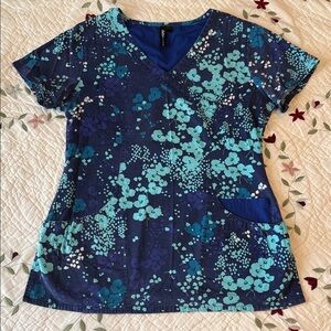 Floral V-Neck Women's Top - Blue and Green